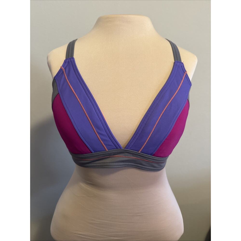 Prana Aleka Bikini Top Womens Purple/Pink Color Block V Neck Racerback
